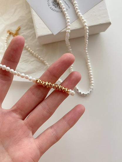 Fragmented Silver Freshwater Pearl Necklace
