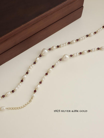 Handmade S925 Pearl Garnet Necklace