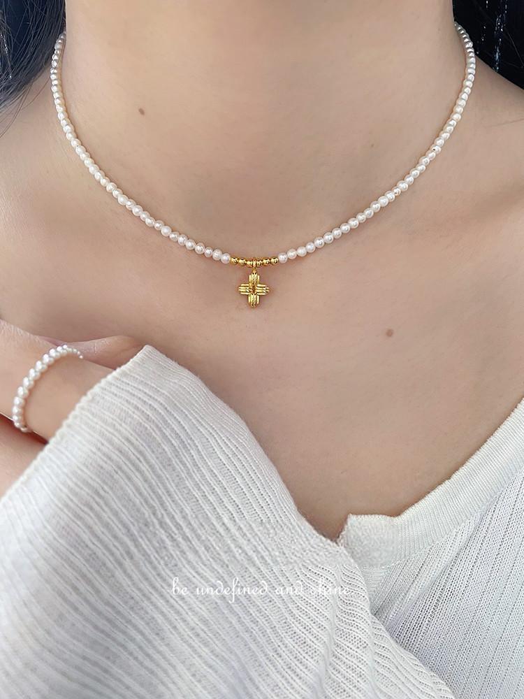 Baby Pearl Necklace with Cross Pendant