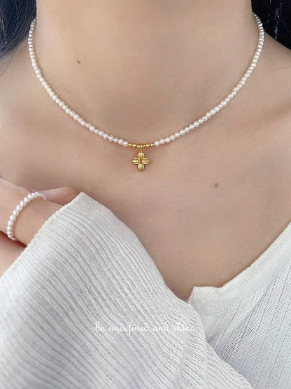 Baby Pearl Necklace with Cross Pendant