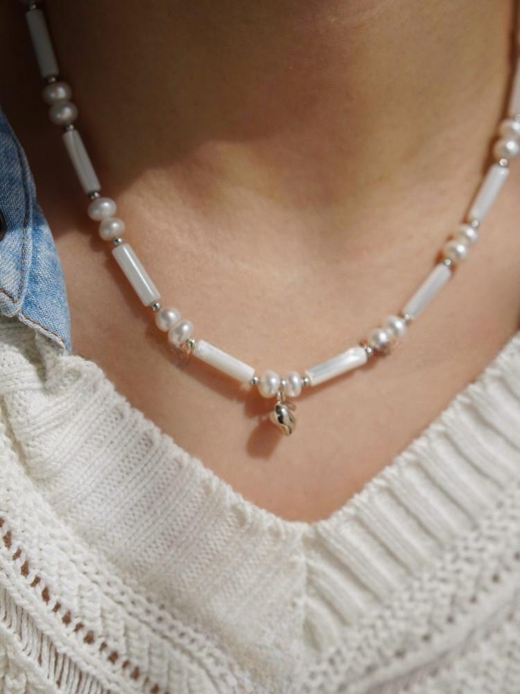 Natural Freshwater Pearl Baroque Shell Heart Pendant Necklace
