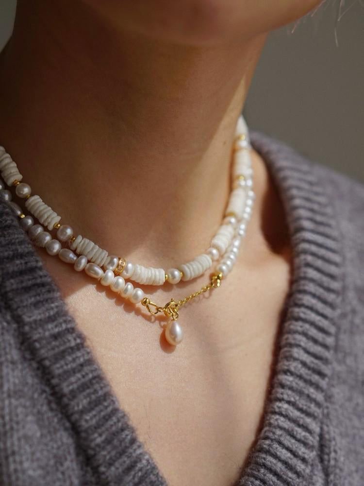 Natural Shell Freshwater Pearl Baroque Gold Plated Necklace