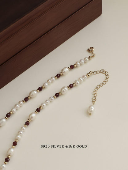 Handmade S925 Pearl Garnet Necklace