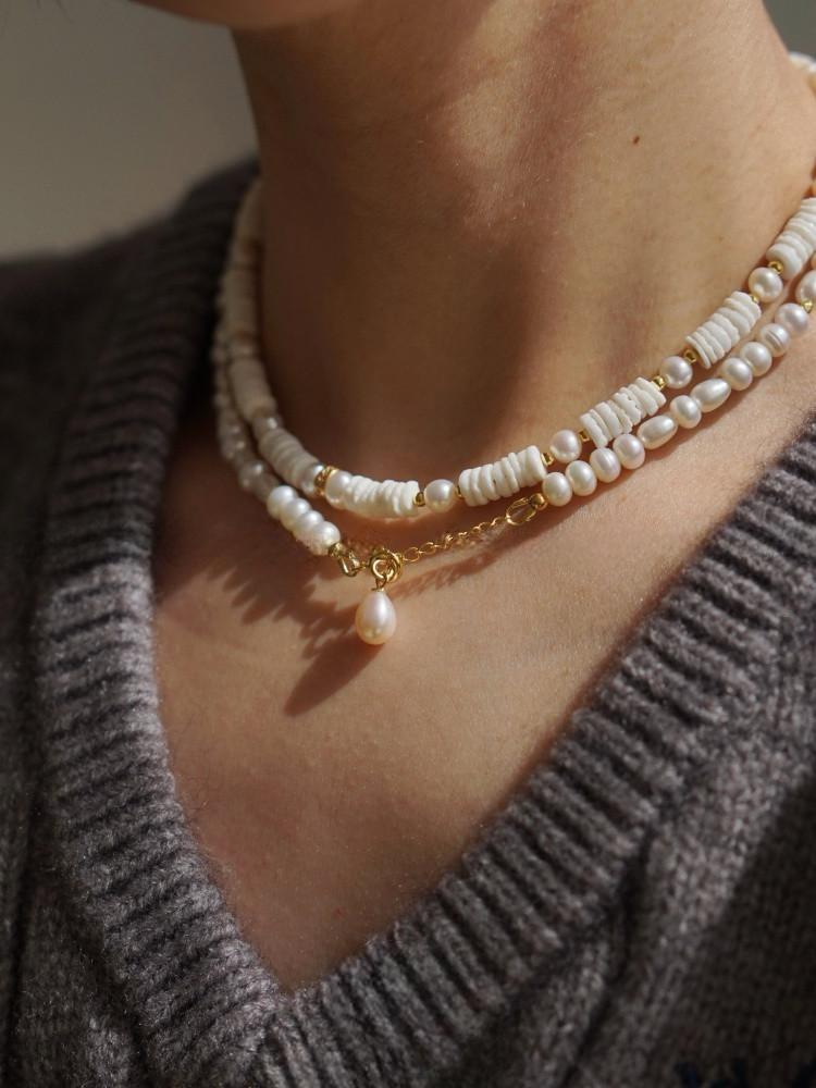 Natural Shell Freshwater Pearl Baroque Gold Plated Necklace