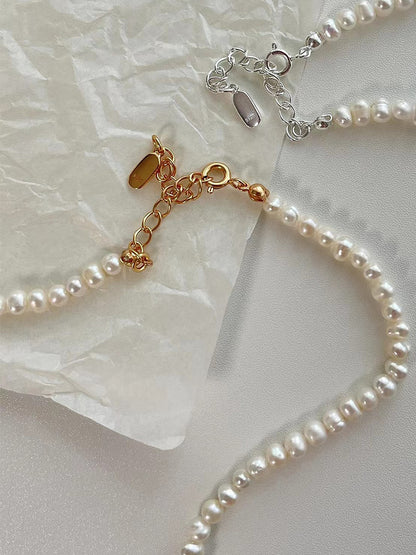 Fragmented Silver Freshwater Pearl Necklace