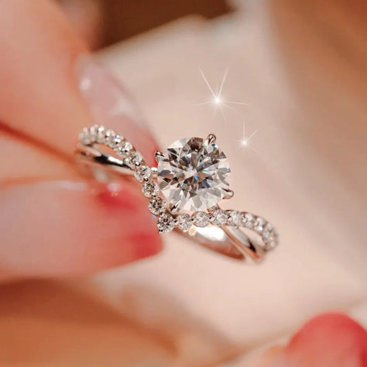 Criss Cross Halo Moissanite Ring