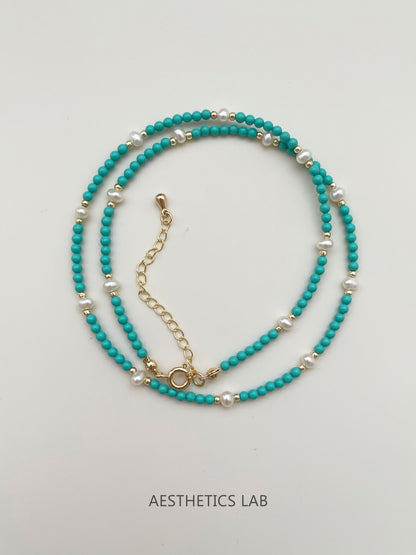 Lapis Lazuli Turquoise Baroque Pearl Necklace