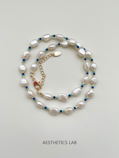 Lapis Lazuli Turquoise Baroque Pearl Necklace