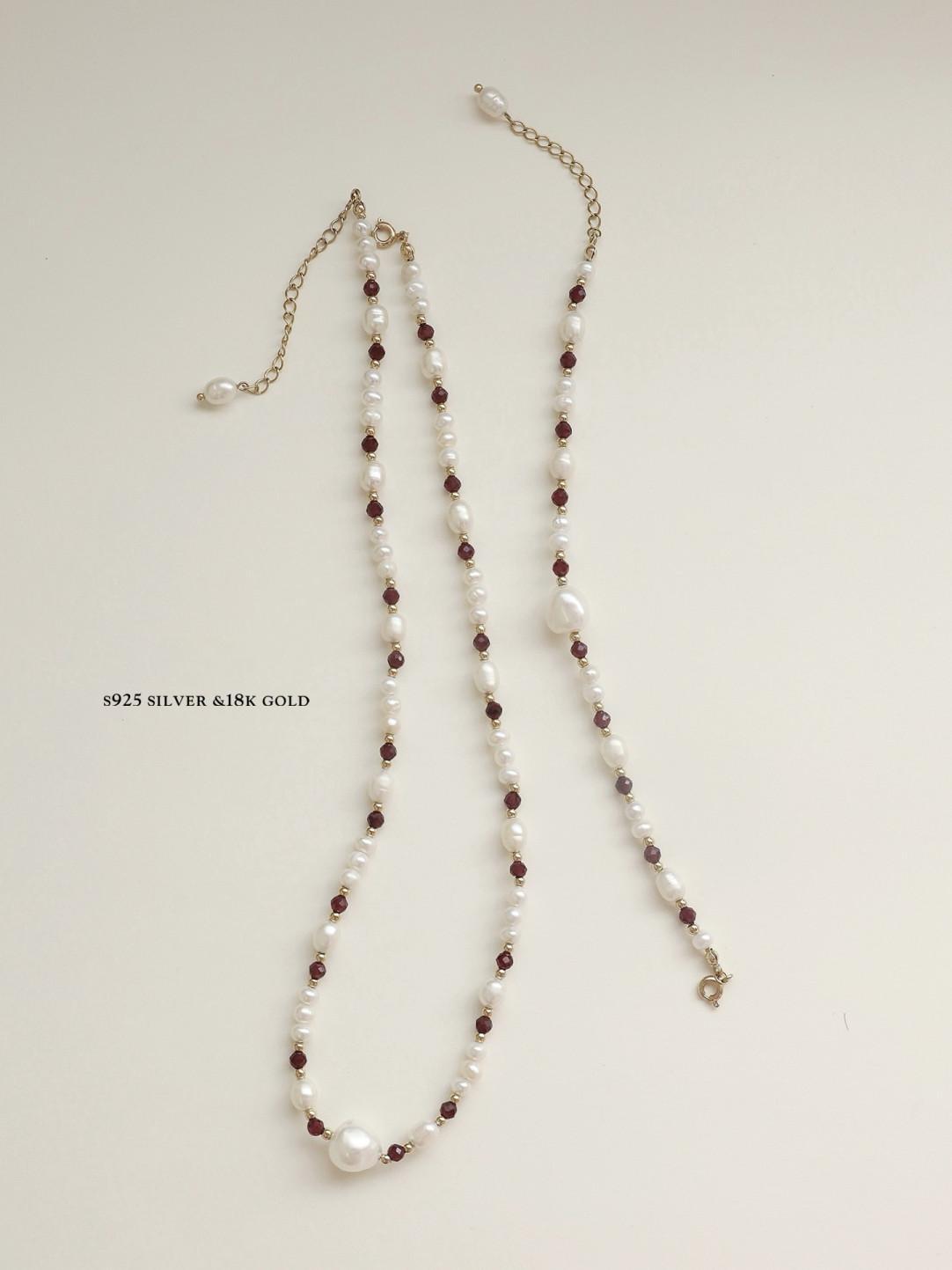 Handmade S925 Pearl Garnet Necklace