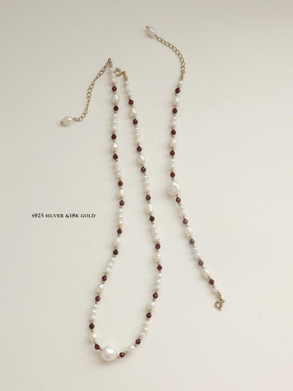Handmade S925 Pearl Garnet Necklace