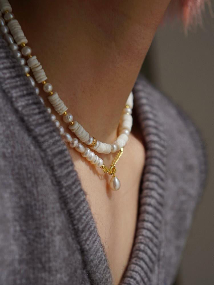 Natural Shell Freshwater Pearl Baroque Gold Plated Necklace