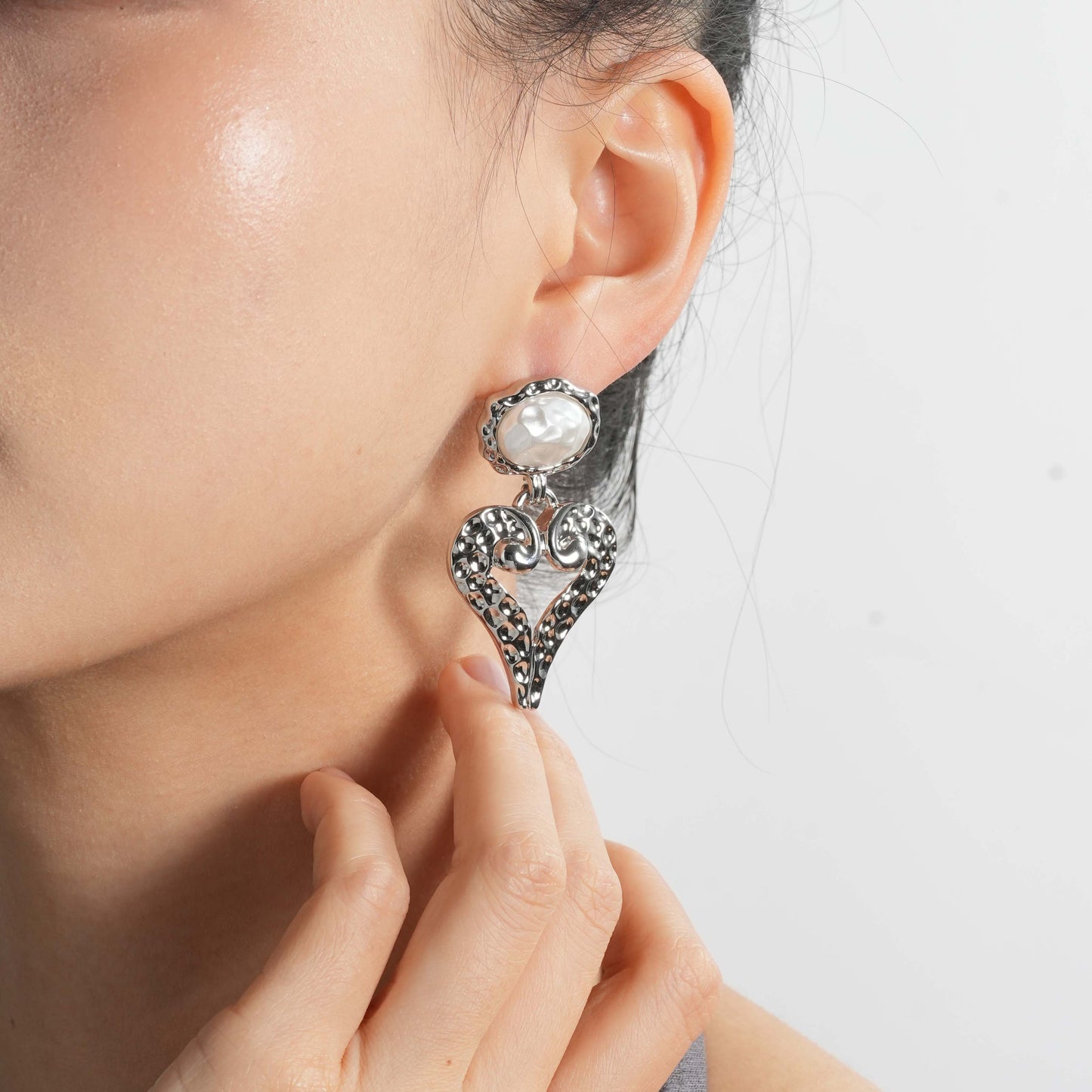 Artisan Pearl Heart Drops Earrings