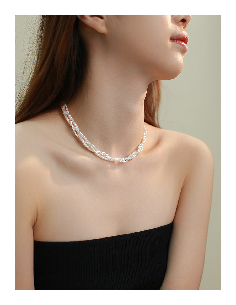 14K Rolled Gold Triple - Layer Pearl Necklace