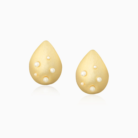 Drop Shaped Golden Plated Pearl Earrings
