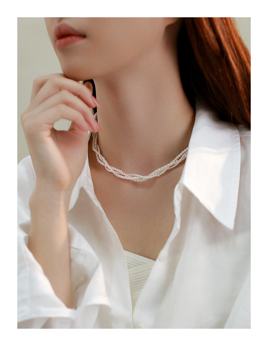 14K Rolled Gold Triple - Layer Pearl Necklace