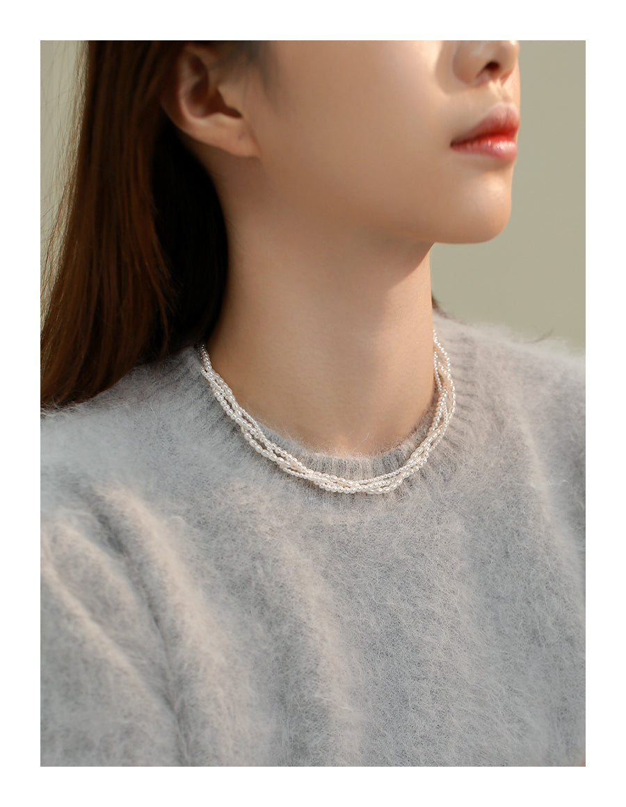 14K Rolled Gold Triple - Layer Pearl Necklace