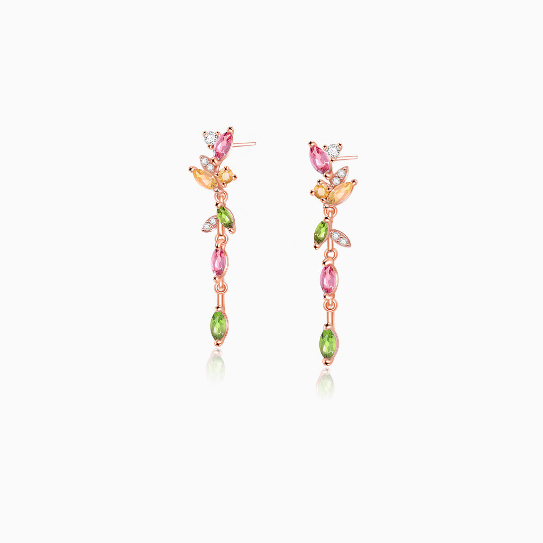 Multicolor Tourmaline Petal Starburst Oval-Cut Dangle Earrings – Cascading Bloom Design