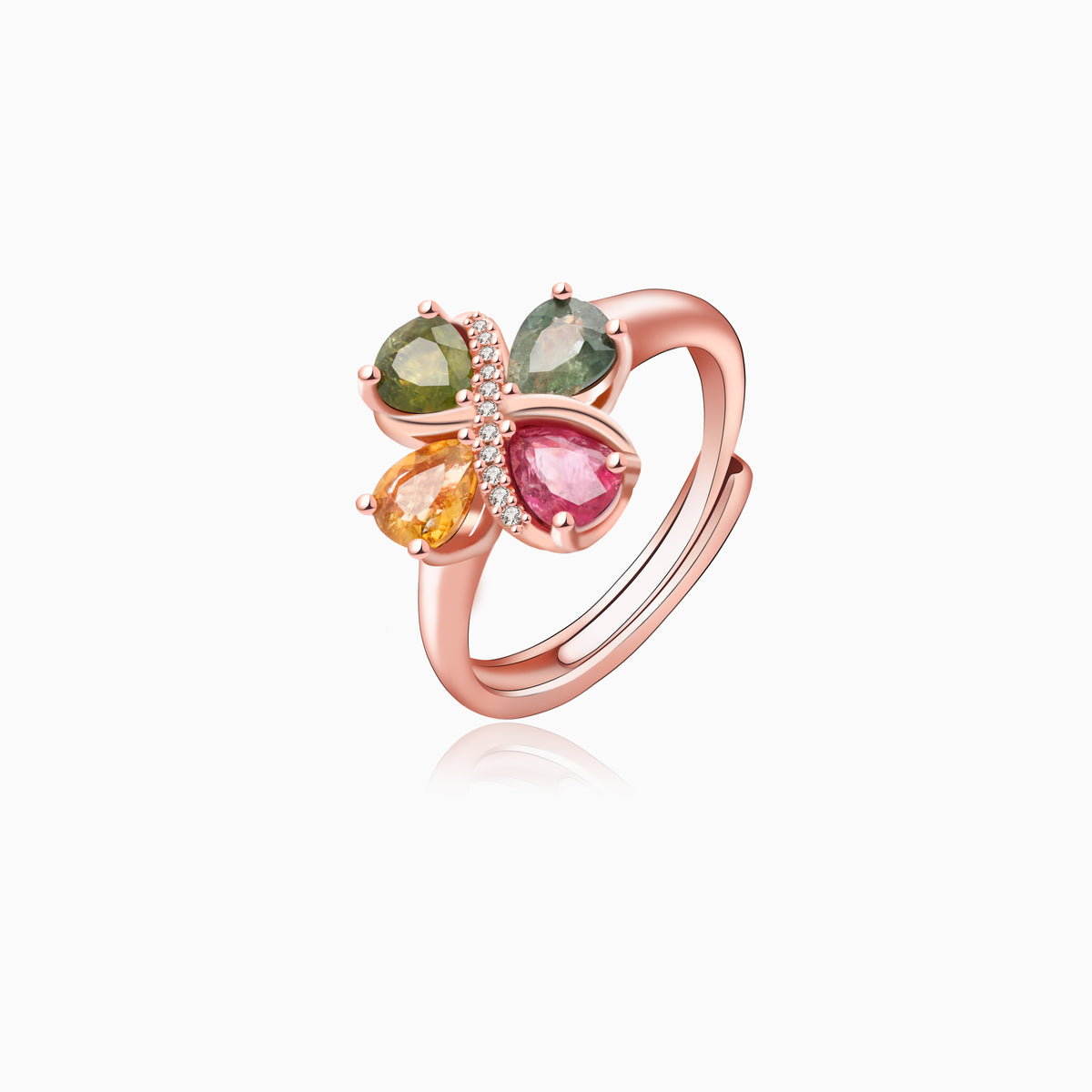 Multicolor Tourmaline Petal Heart Bloom Pear-Cut Ring