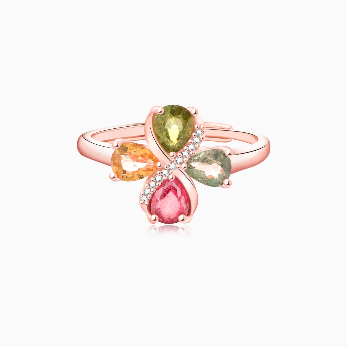 Multicolor Tourmaline Petal Heart Bloom Pear-Cut Ring