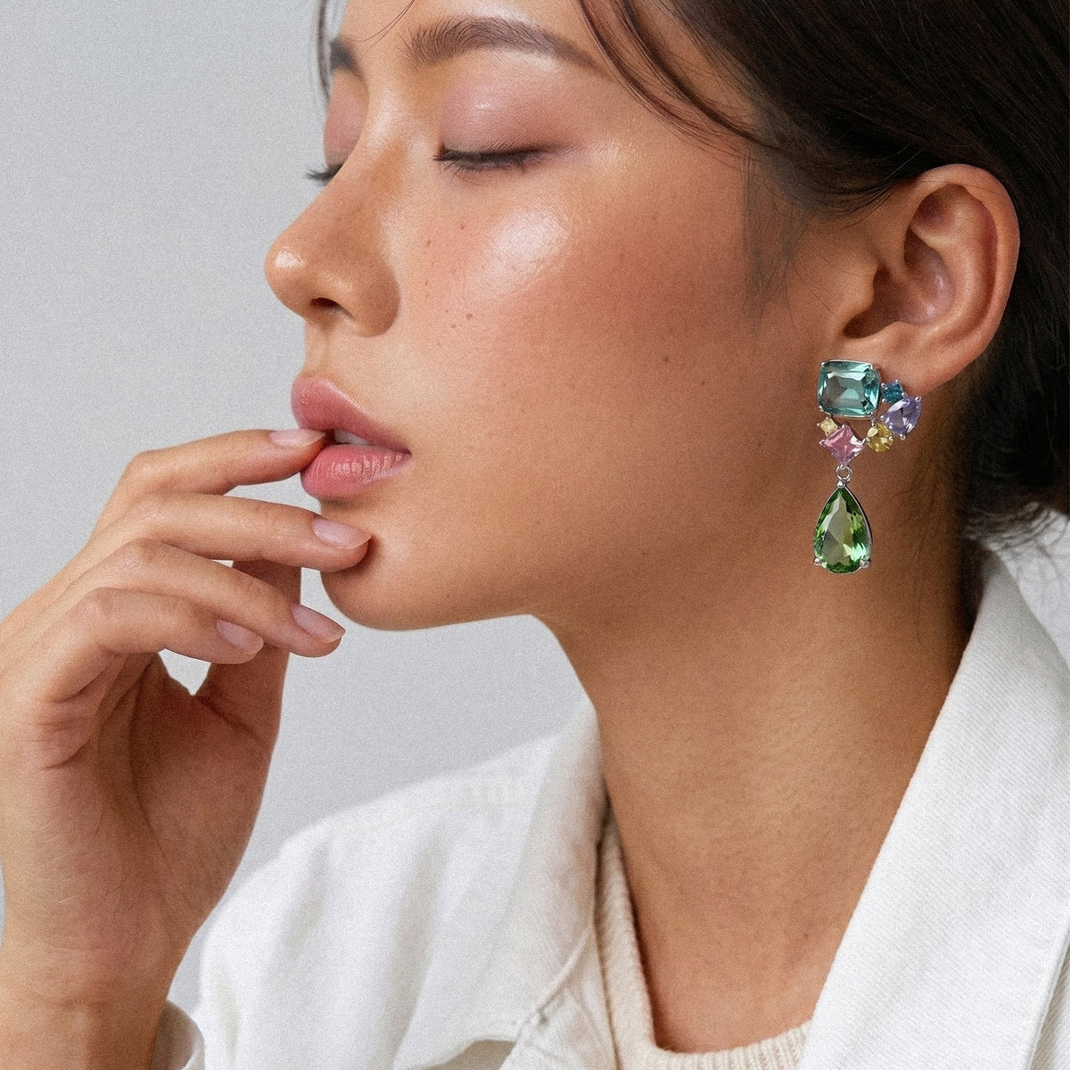 Square Cluster Drop Earrings