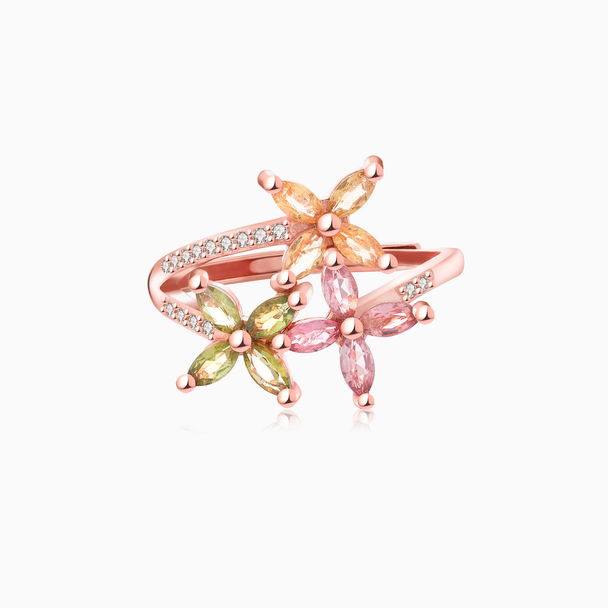 Multicolor Tourmaline Petal Starburst Oval-Cut Ring – Lucky Bloom Design