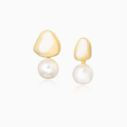 Unmatched Different Size Gold Plated Pearl Earrings