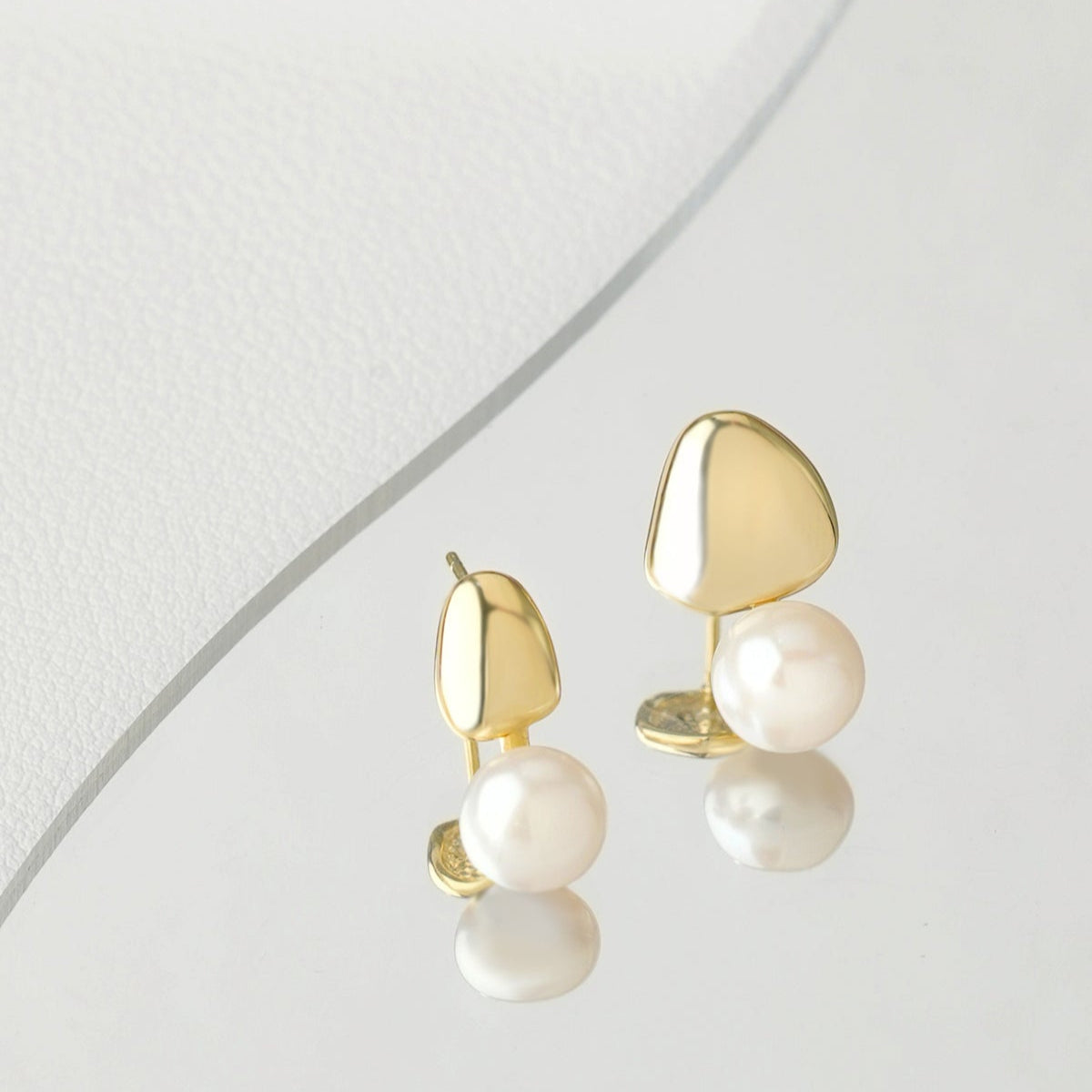 Unmatched Different Size Gold Plated Pearl Earrings