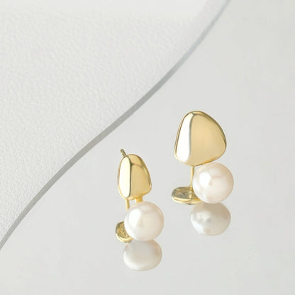 Unmatched Different Size Gold Plated Pearl Earrings