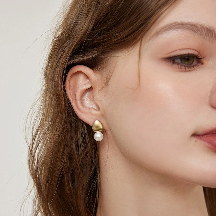 Unmatched Different Size Gold Plated Pearl Earrings