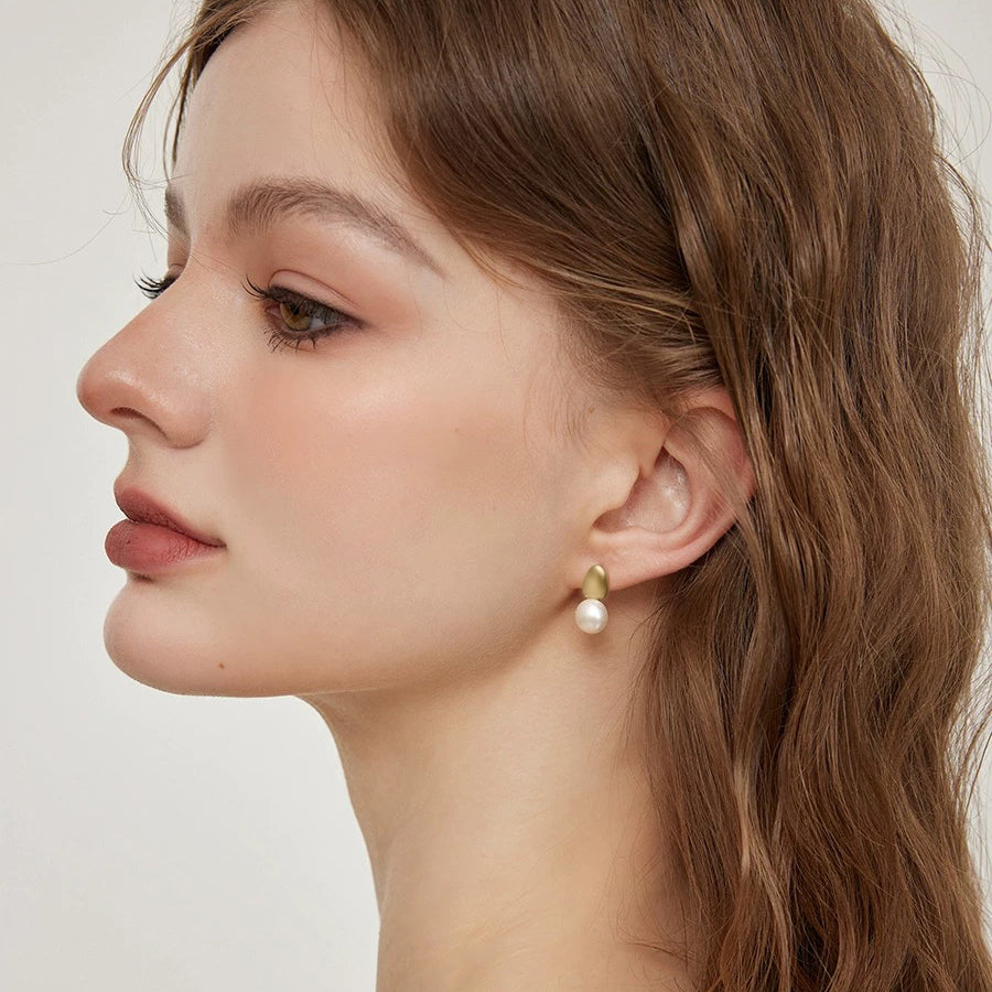 Unmatched Different Size Gold Plated Pearl Earrings
