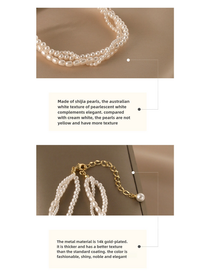 14K Rolled Gold Triple - Layer Pearl Necklace