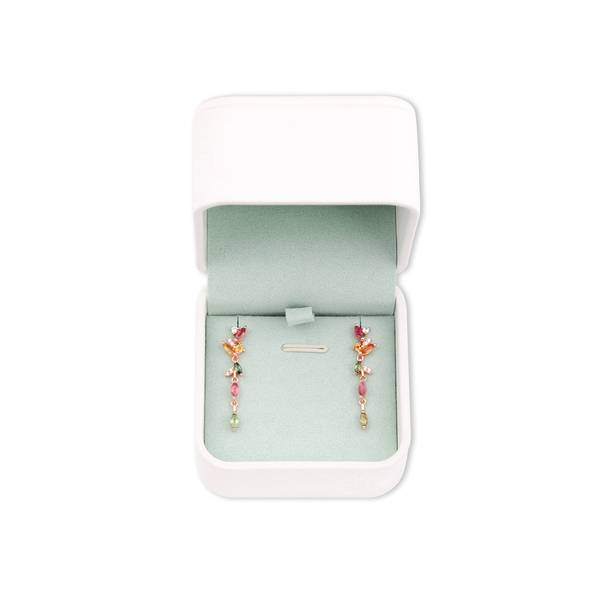 Multicolor Tourmaline Petal Starburst Oval-Cut Dangle Earrings – Cascading Bloom Design