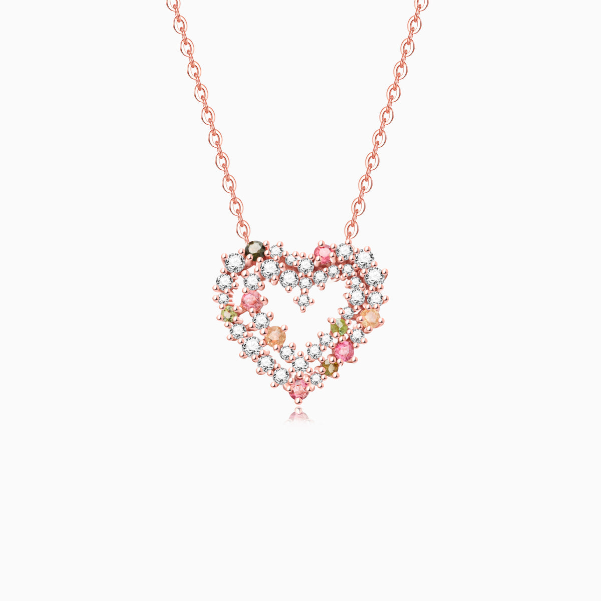 Multicolor Tourmaline Heart Pendant Necklace – Round-Cut Cluster Design