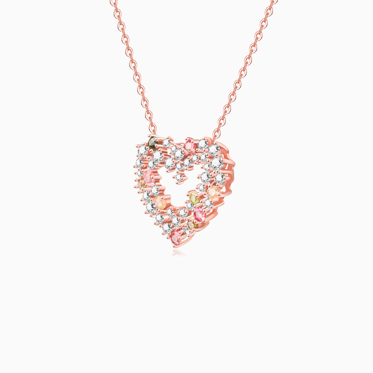 Multicolor Tourmaline Heart Pendant Necklace – Round-Cut Cluster Design