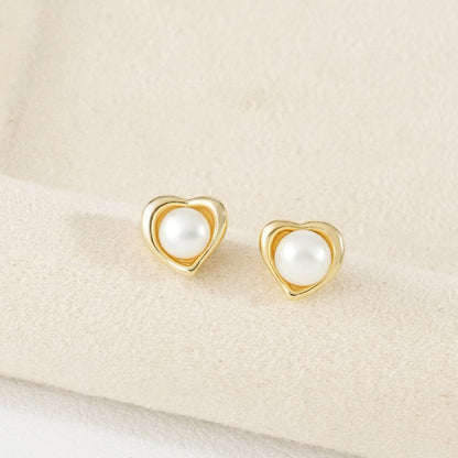 Heart Shaped Pearl Gold Plated Earrings