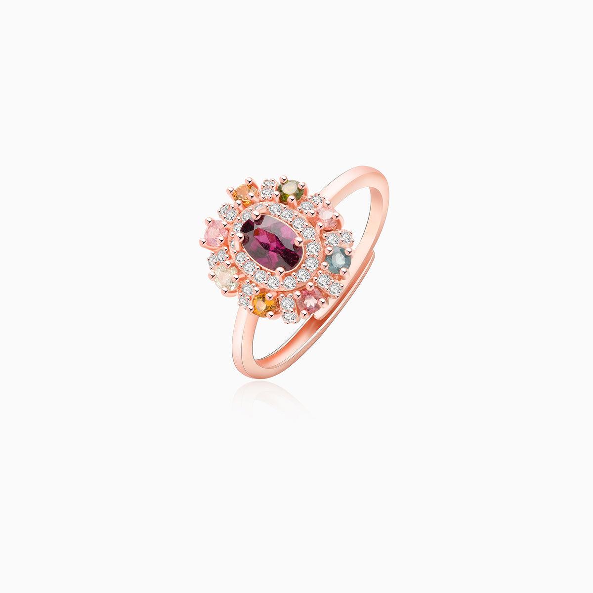 Multicolor Tourmaline Halo Oval-Cut Ring