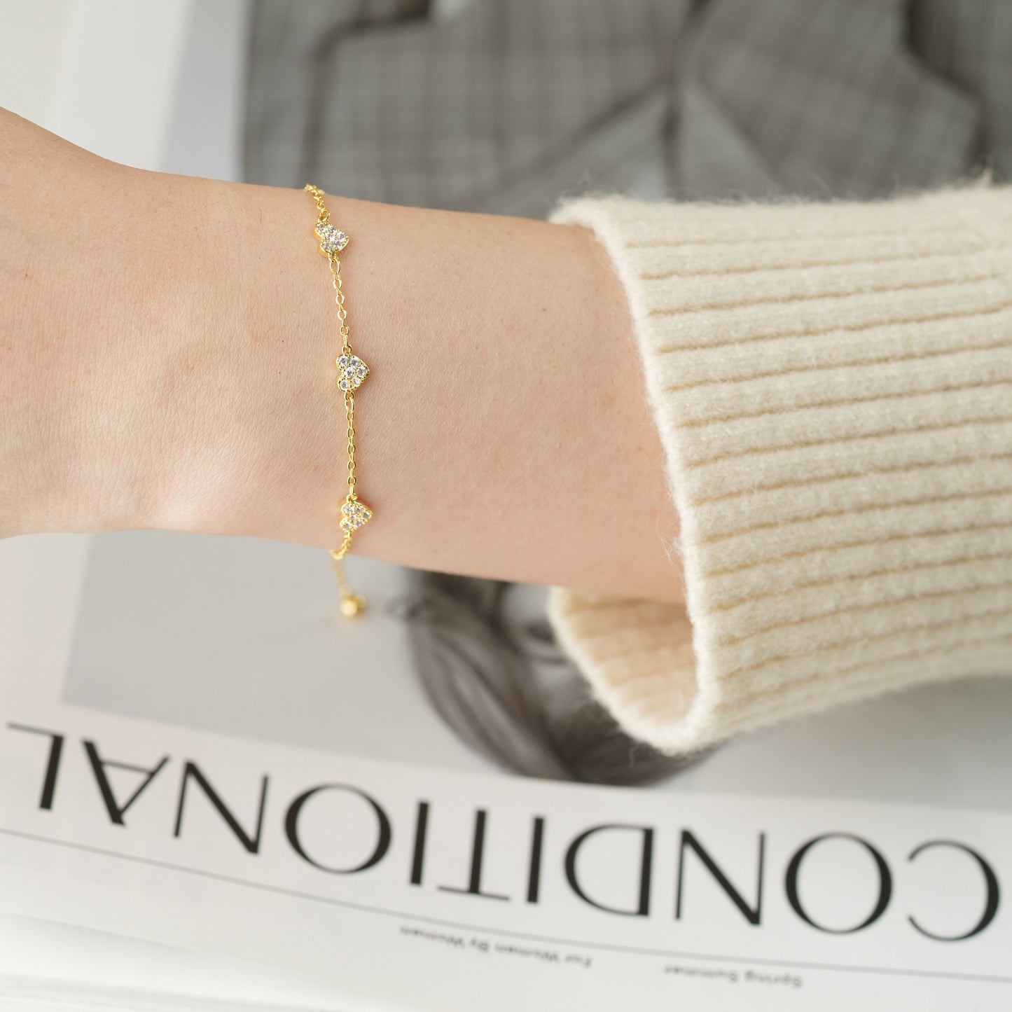 Heart Shine Zirconia Gold Plated Bracelet