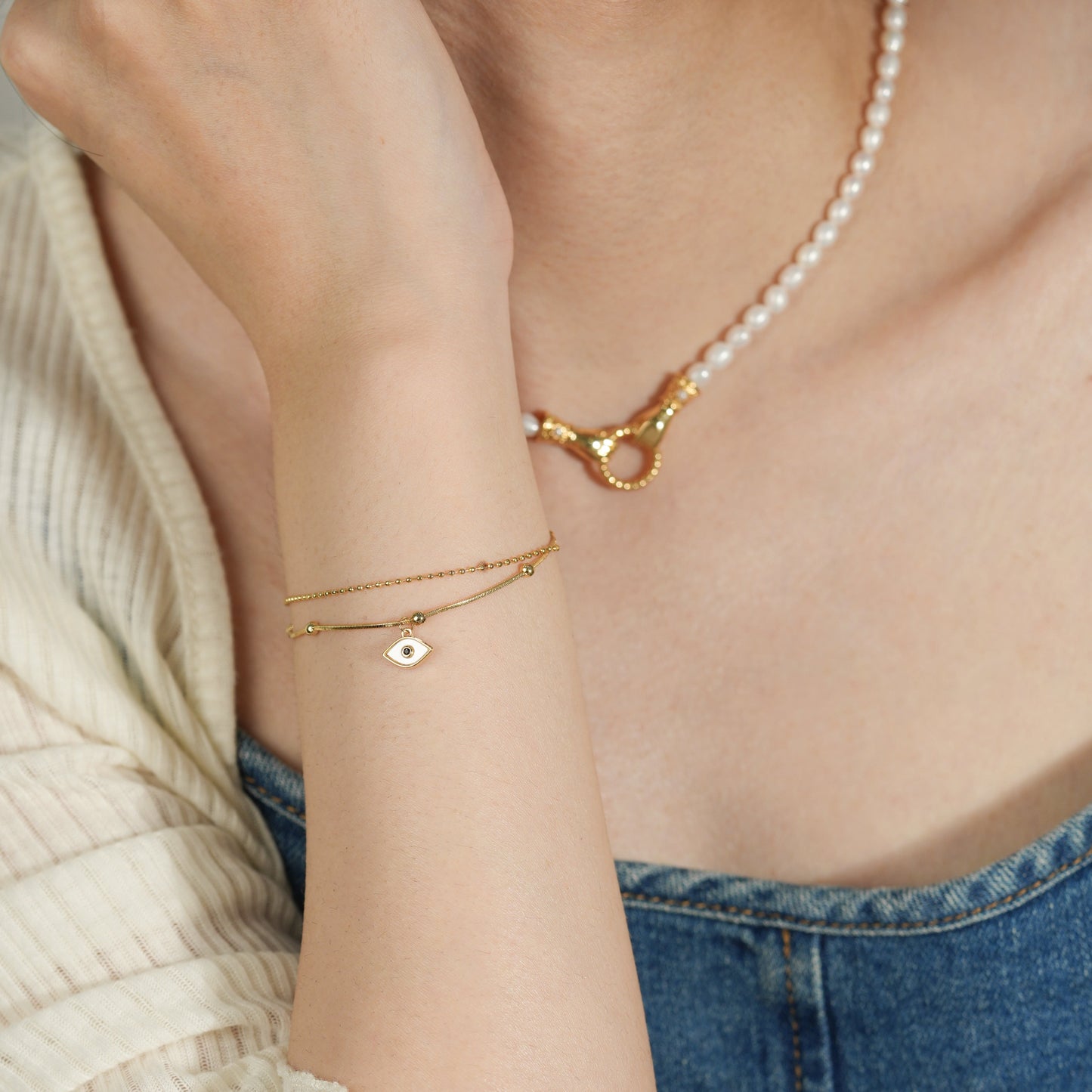 Double-Layer Evil Eye Gold Plated Bracelet