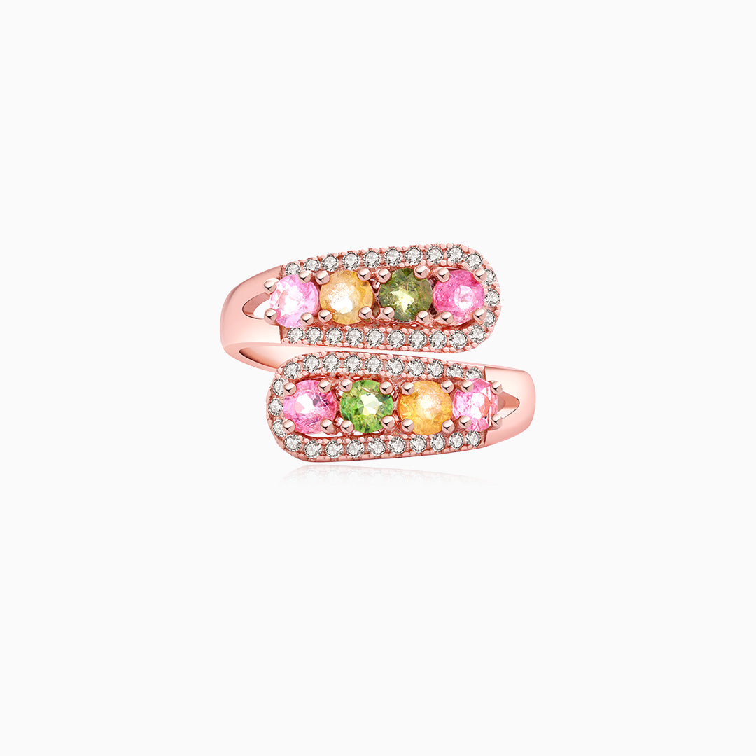 Multicolor Tourmaline Hugging Crossover Ring