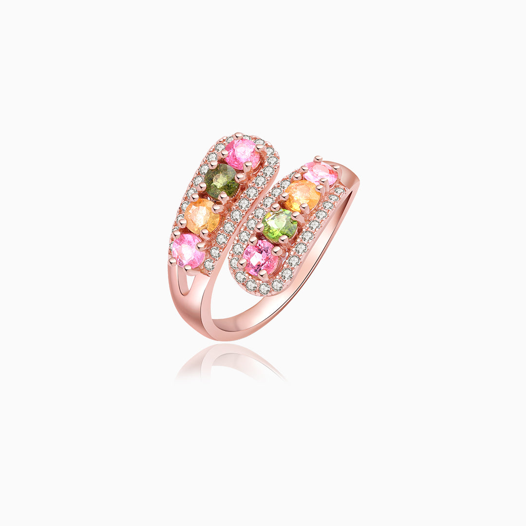 Multicolor Tourmaline Hugging Crossover Ring