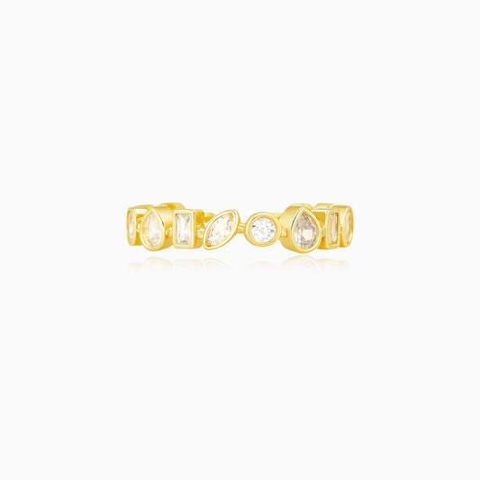 Multi-shaped Zirconia Gold Plated Open-ended Ring