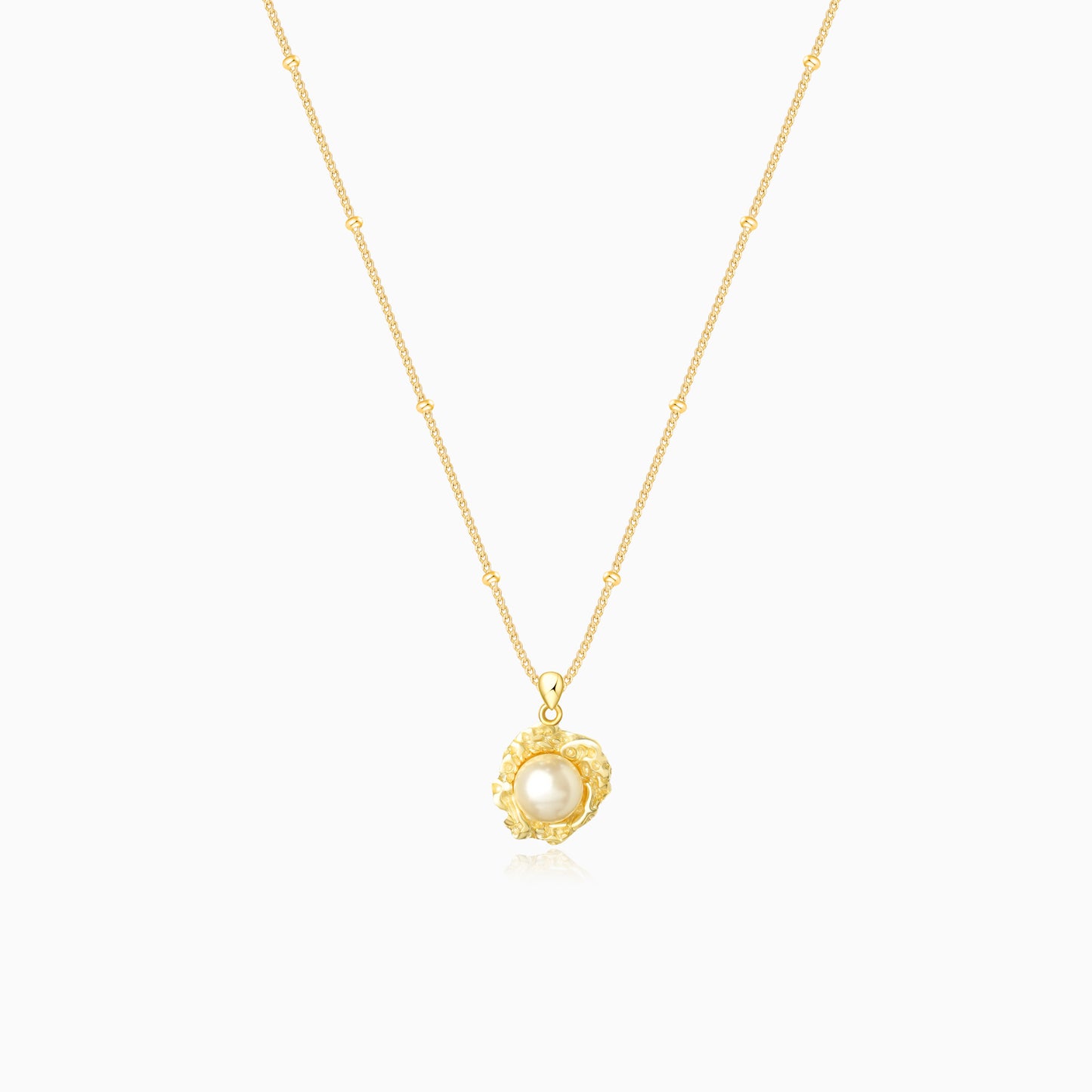 Gold Plated S925 Beads Necklace With Pearl Pendant
