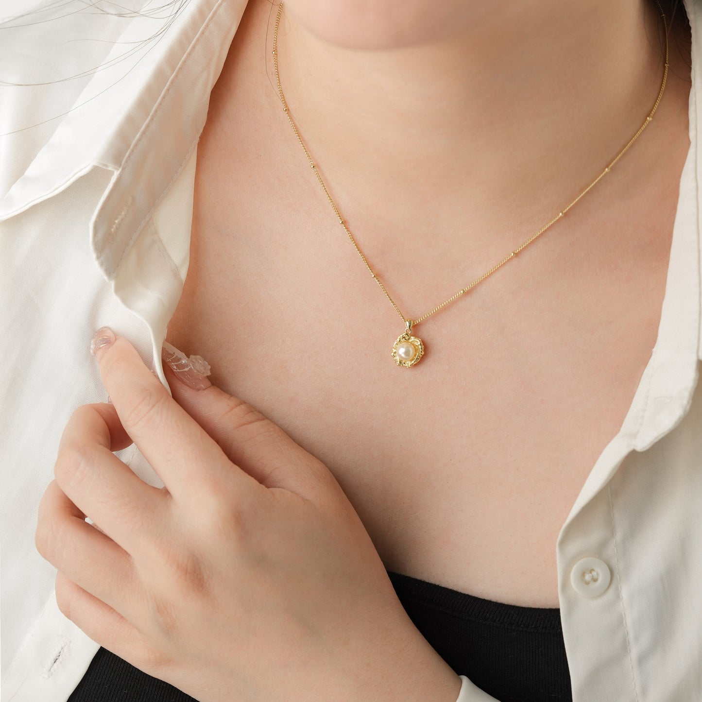 Gold Plated S925 Beads Necklace With Pearl Pendant