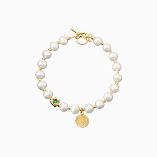 Natural Pearl Golden Beads OT Clasp Bracelet