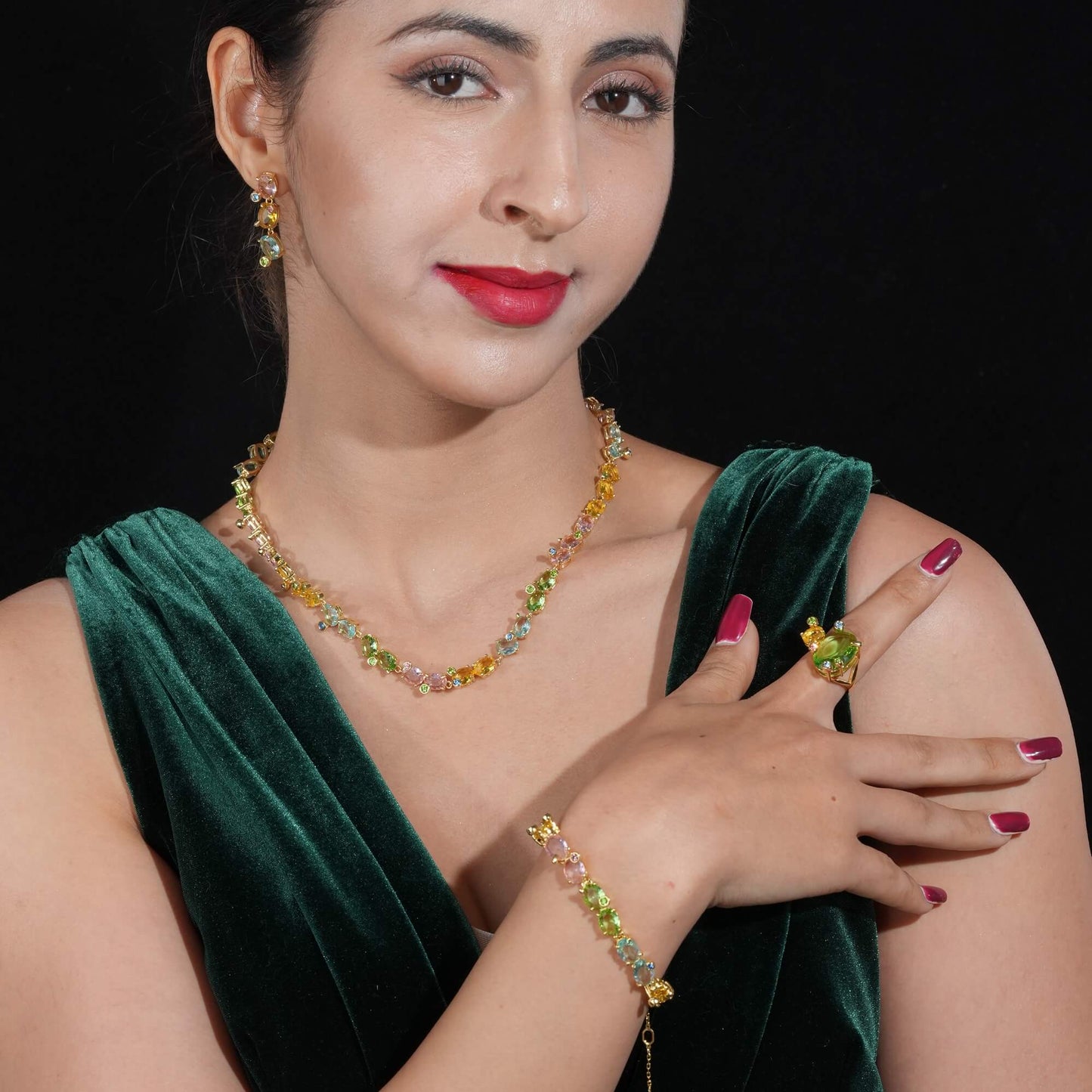 Multi-Gem Chain Link Bracelet