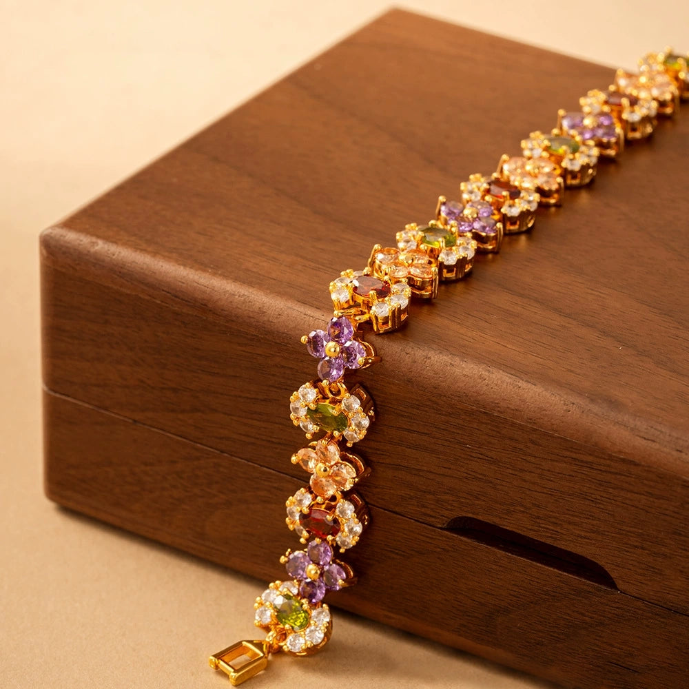 Rainbow Floral Cluster Bracelet
