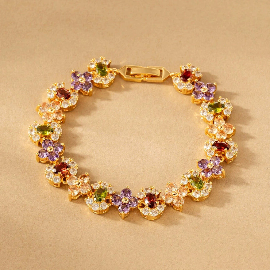Rainbow Floral Cluster Bracelet