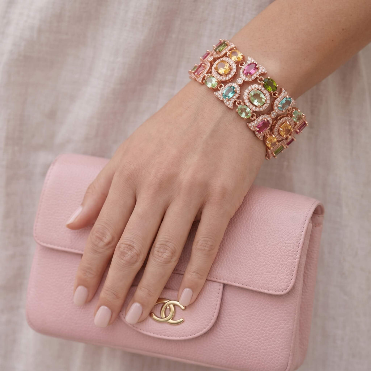 Multicolor Cluster Wide Link Bracelet