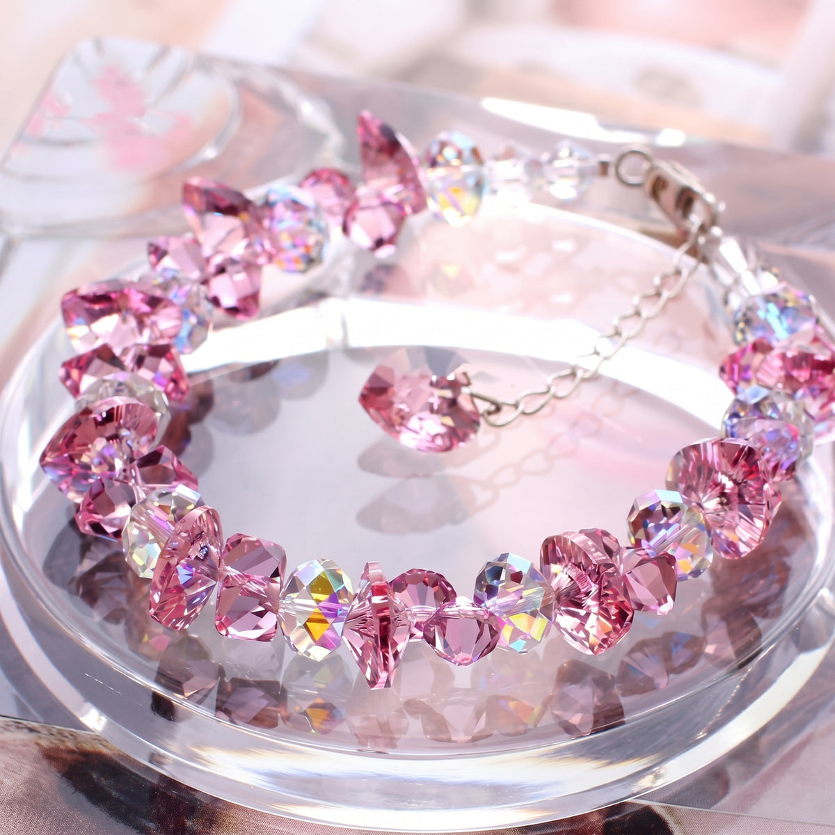 Color Heart Charm Crystal Bracelet