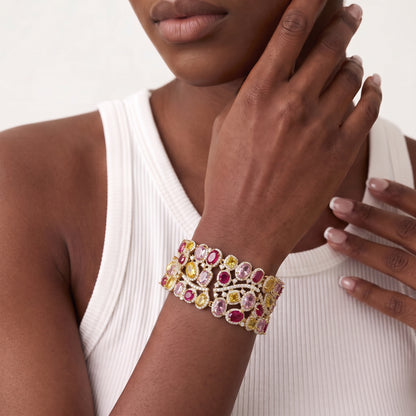 Multicolor Cluster Wide Cuff Bracelet
